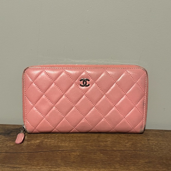 CHANEL Handbags - CHANEL Pink Quilted Zip Wallet